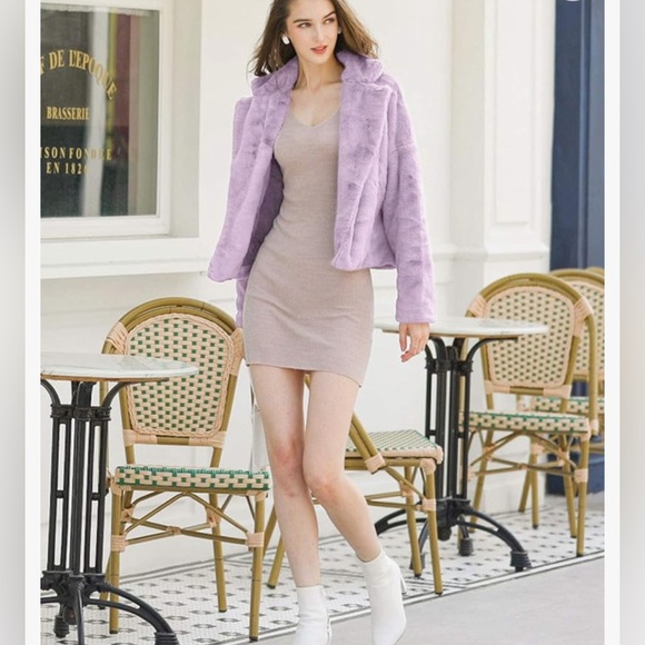 Women's Winter Cropped Faux Fur Bolero Jacket Notch Lapel Collar Dropped Coat - Picture 3 of 16